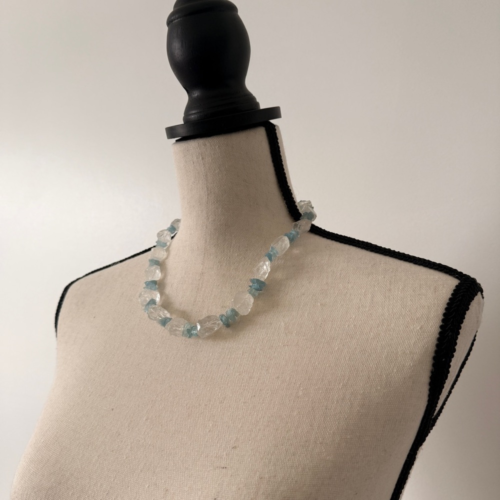 blue and white crystal beaded necklace with adjustable lobster clasp